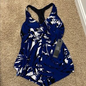 Magicsuit Abstract Blue and Black tankini top padded with underwire